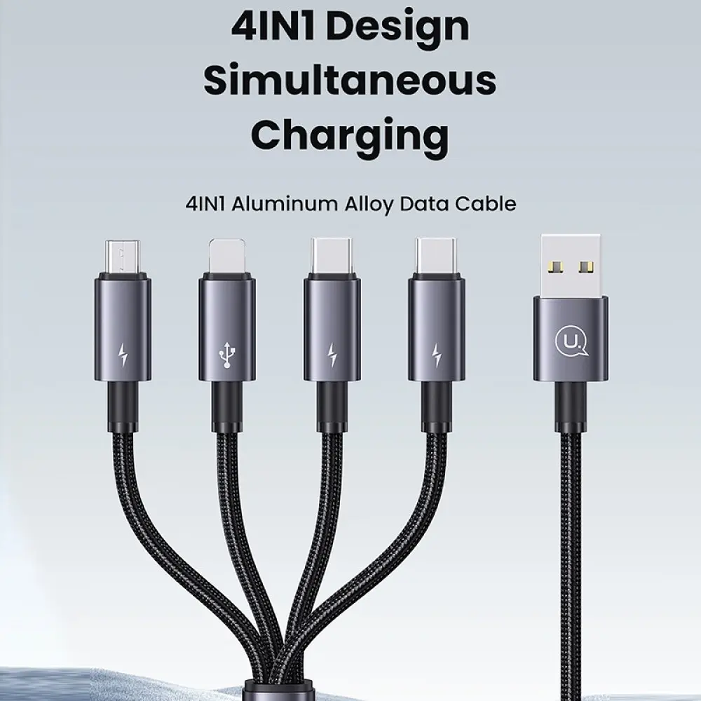 Дріт для зарядки та передачі данних Usams 4-в-1 (2×Type-C / Lightning / Micro-USB) 15W 1,2м, темний - фото 3
