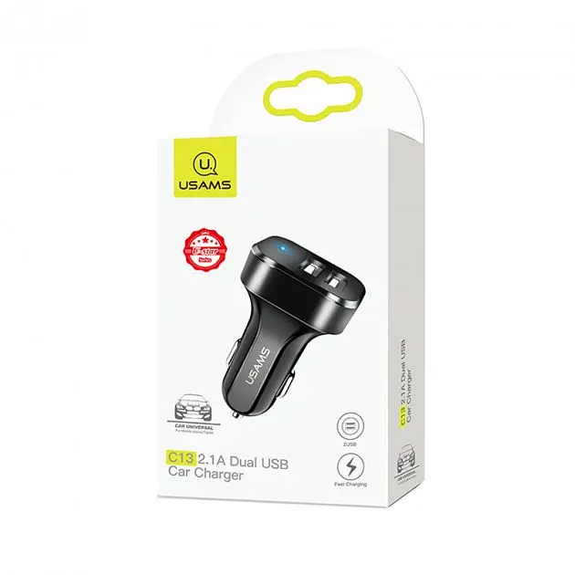 Автомобільний зарядний пристрій Usams C13 Double USB 2.1A (Black) [53787] - фото 6