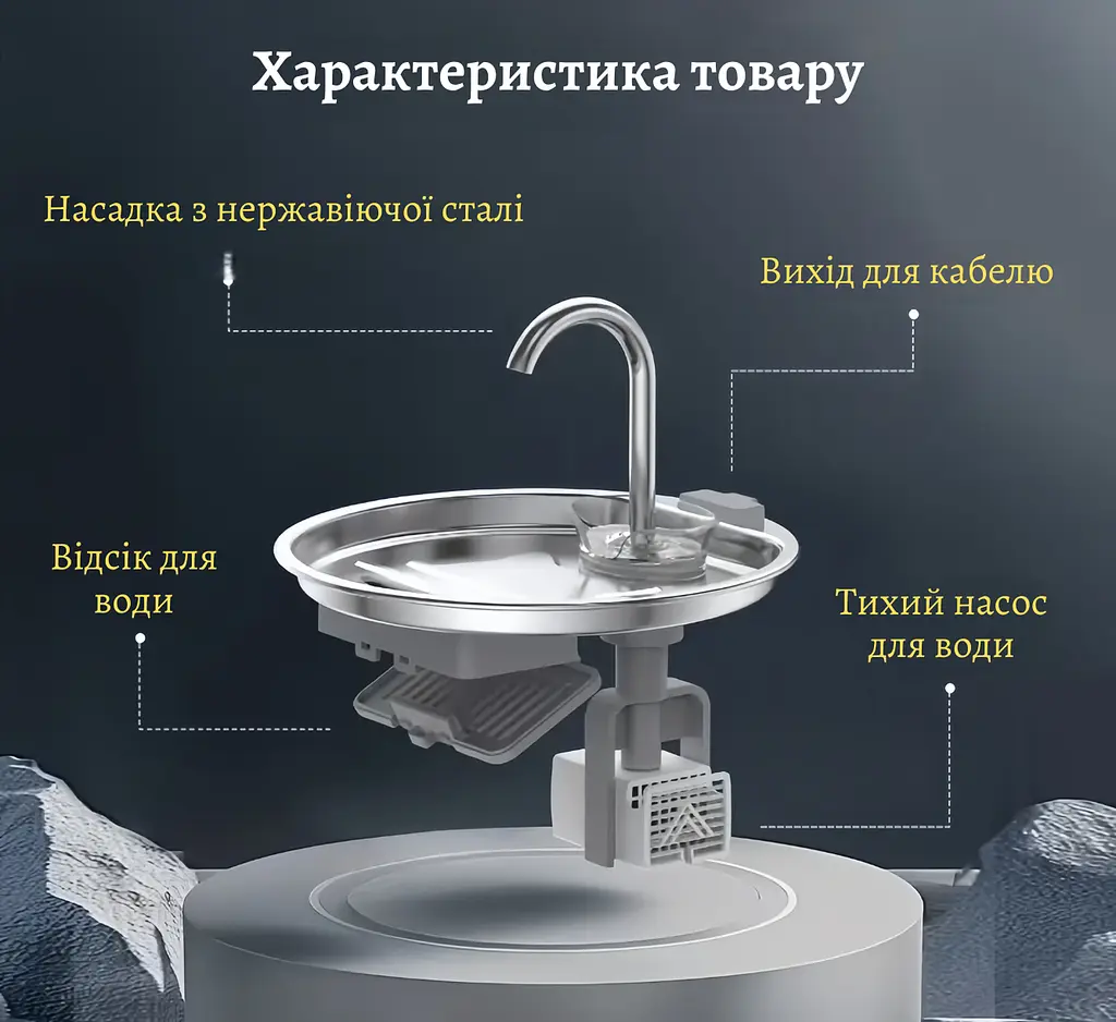 Фонтан для котів Steel Fountain Y09 2,2 л з нержавіючої сталі з підсвіткою - фото 6