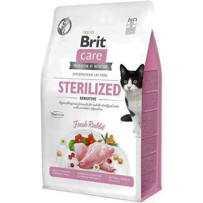 Беззерновий сухий корм для стерилізованих кішок Brit Care Cat Grain Free Sterilized Sensitive Fresh Rabbit зі свіжим кроликом 400 г