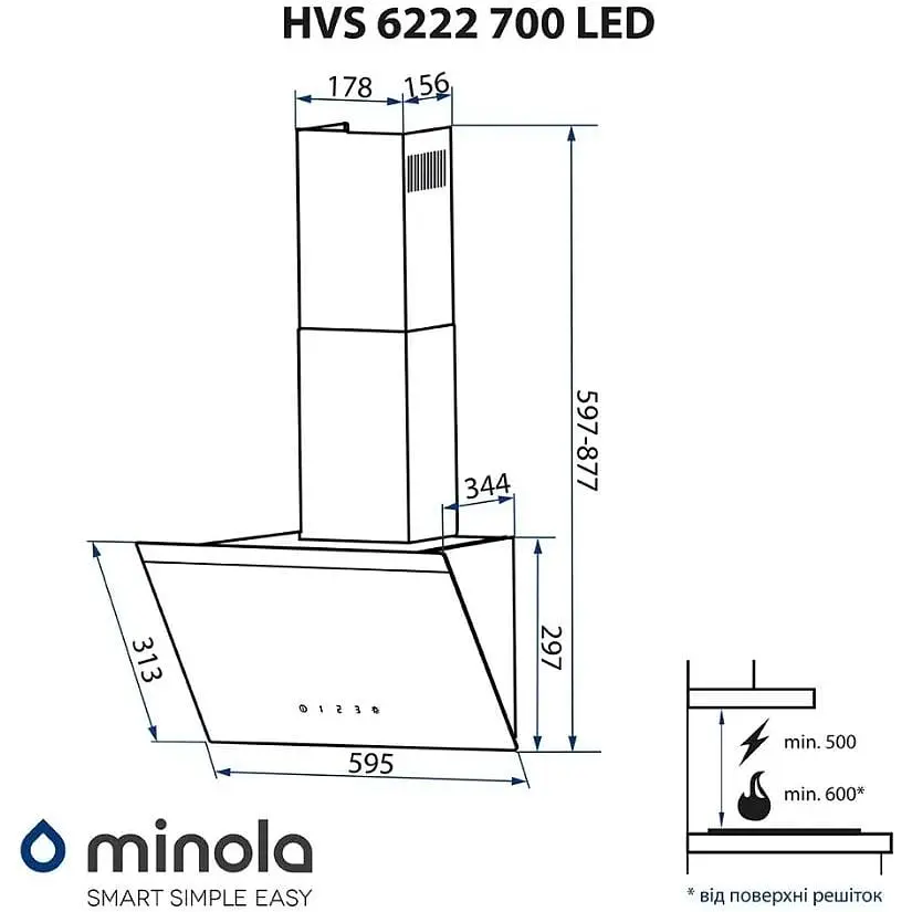 Витяжка Minola HVS 6222 BL/Inox 700 LED - фото 3