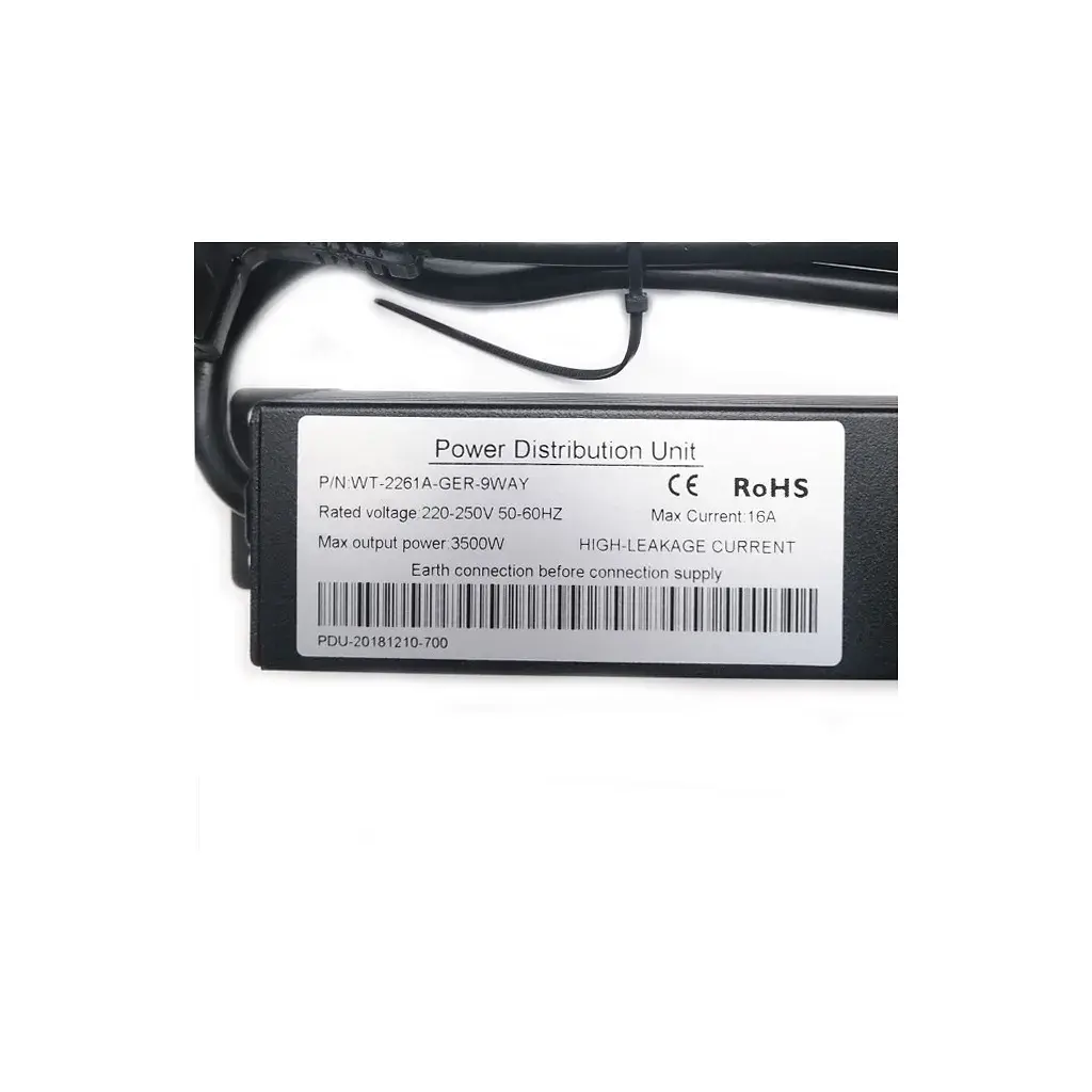 Силовий блок Eserver 19" 9 розеток, кабель 1.8м, алюм. корпус PDU 220В, 16А (WT-2261A-GER-9WAY) - фото 5