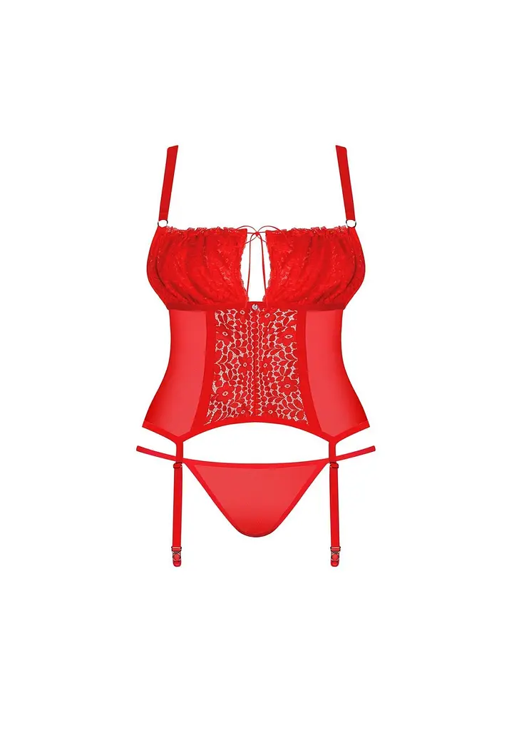 Корсет та стрінги Obsessive Blossmina, 6XL/7XL (червоний) - фото 5