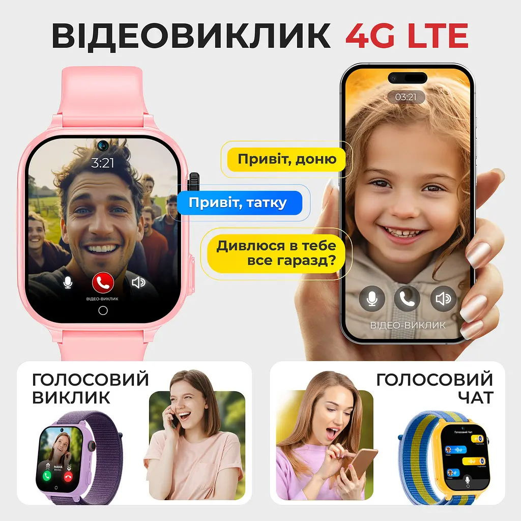 Дитячий смарт-годинник JETIX G100 4G зі змінним корпусом (в комплекті Рожевий, Бузковий, Жовто-синій) - фото 4