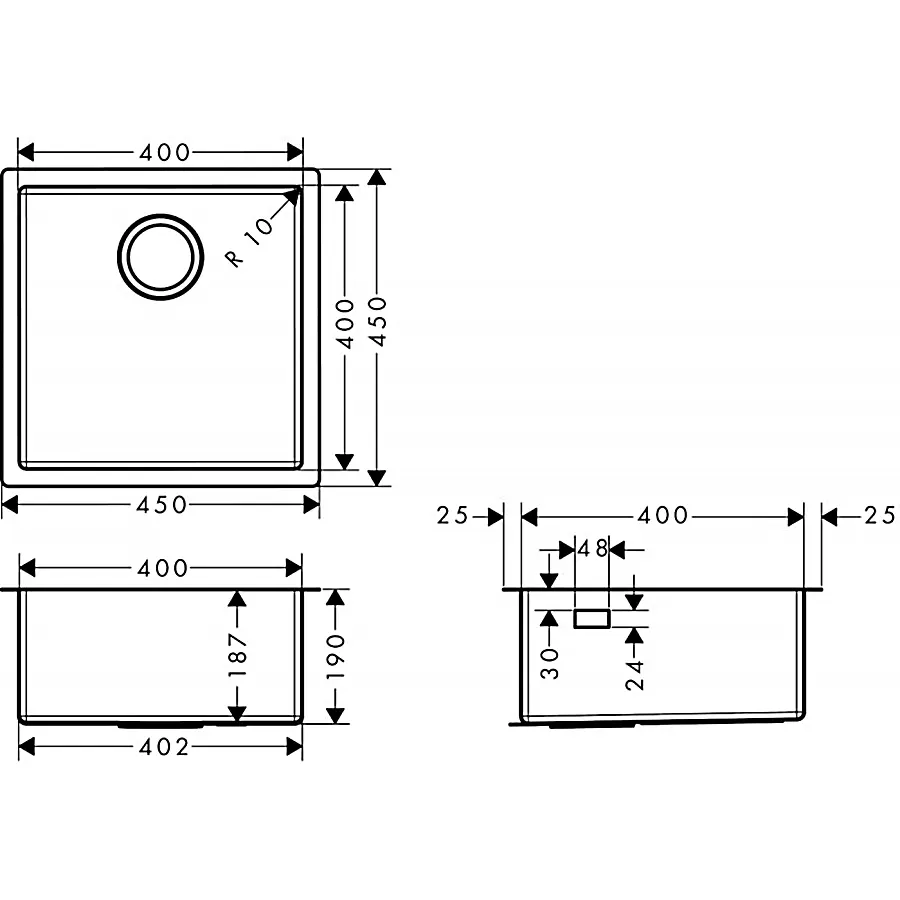 Кухонная мойка Hansgrohe S719-U400 под столешницу 450x450 Stainless Steel 43425800, Нержавеющая сталь - фото 2