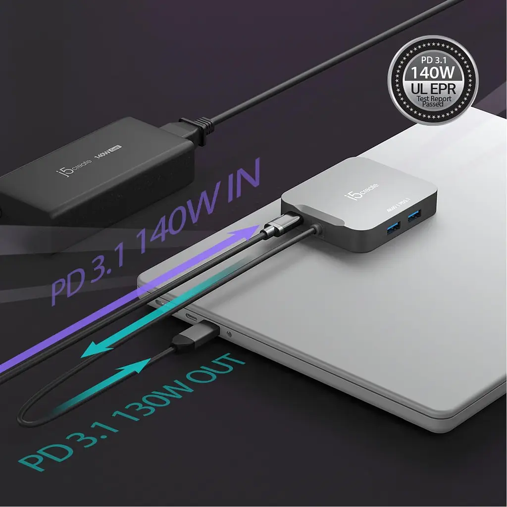 Багатопортовий мультиадаптер J5create JCD3191-N, USB Type-C 5-в-1 білий - фото 4