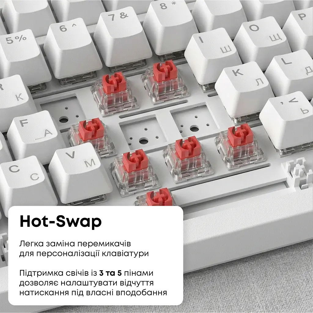 Клавіатура Ajazz AK820 Red Switch USB-C UA White (AK820-R-W) - фото 11