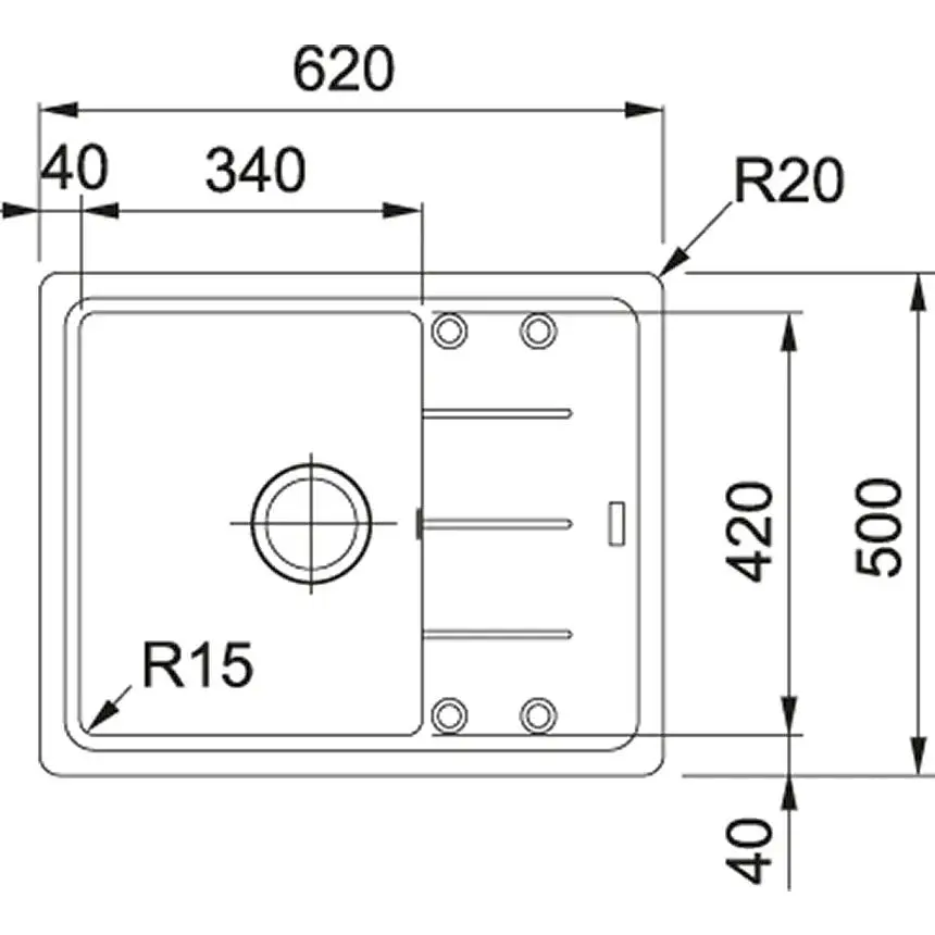 Кухонная мойка Franke Basis, фрагранит, прямоугольник, с крылом, 620х500х200мм, чаша - 1, накладная, BFG 611-62, оникс - фото 2