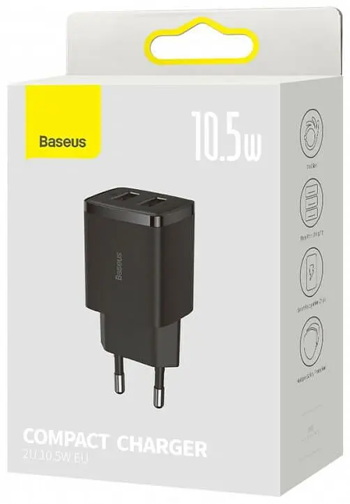 Зарядний пристрій Baseus Compact 10.5W 2 USB black (CCXJ010201) - фото 5