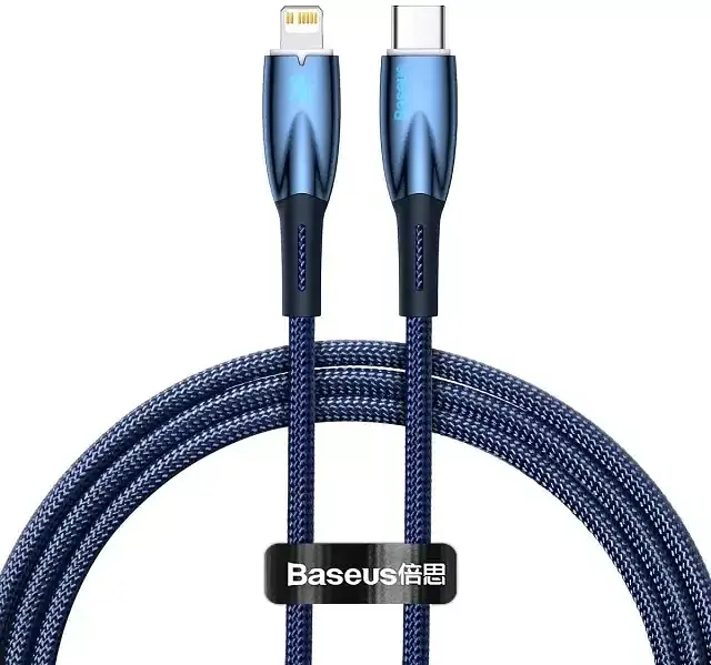 Кабель Baseus Glimmer Series Fast Charging Cable Type-C to Lightning 20W 1m CADH000003 Blue - фото 1