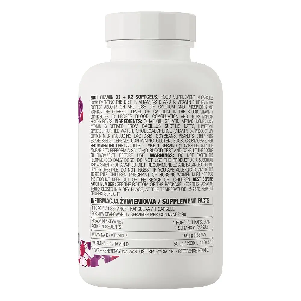 Вітаміни OstroVit Vitamin D3+K2, 90 капсул - фото 2