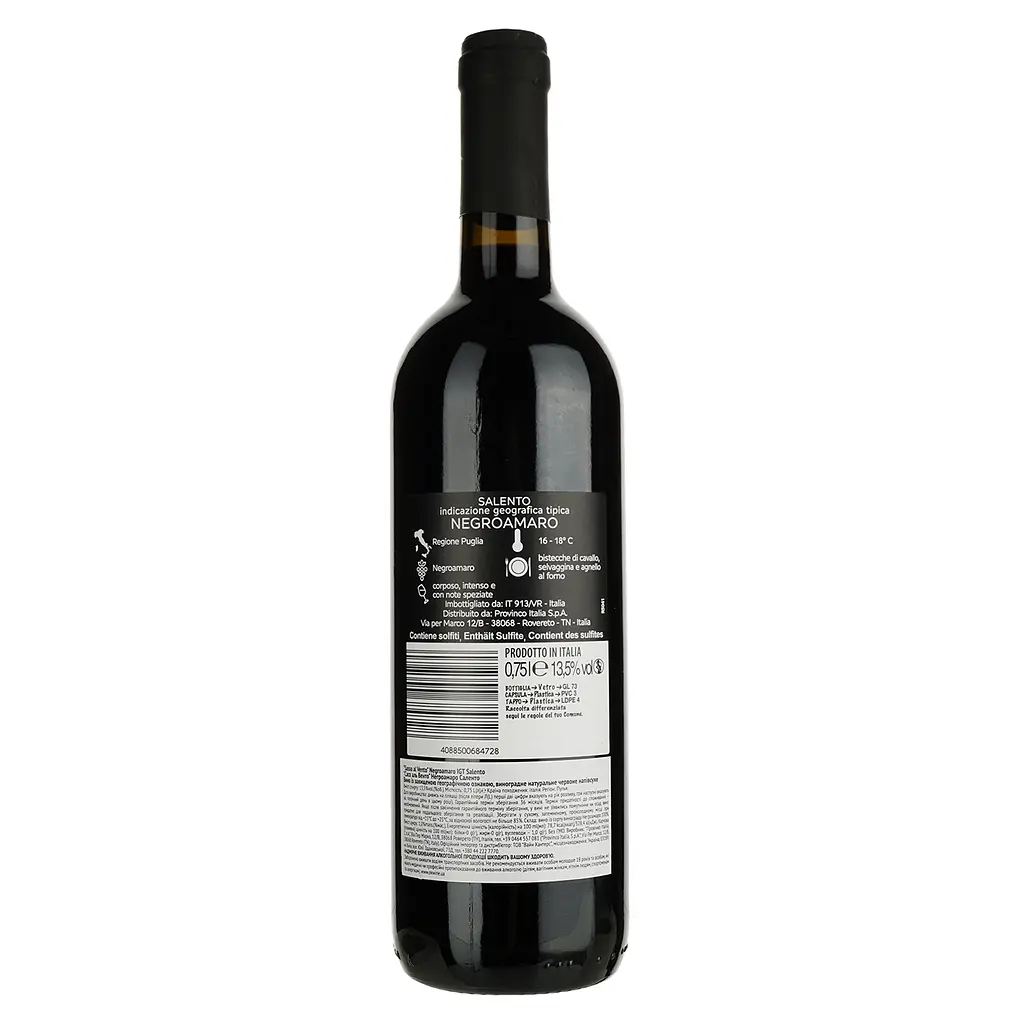 Вино Sasso al Vento Negroamaro IGT Salento, красное, полусухое, 13,5%, 0,75 л - фото 2