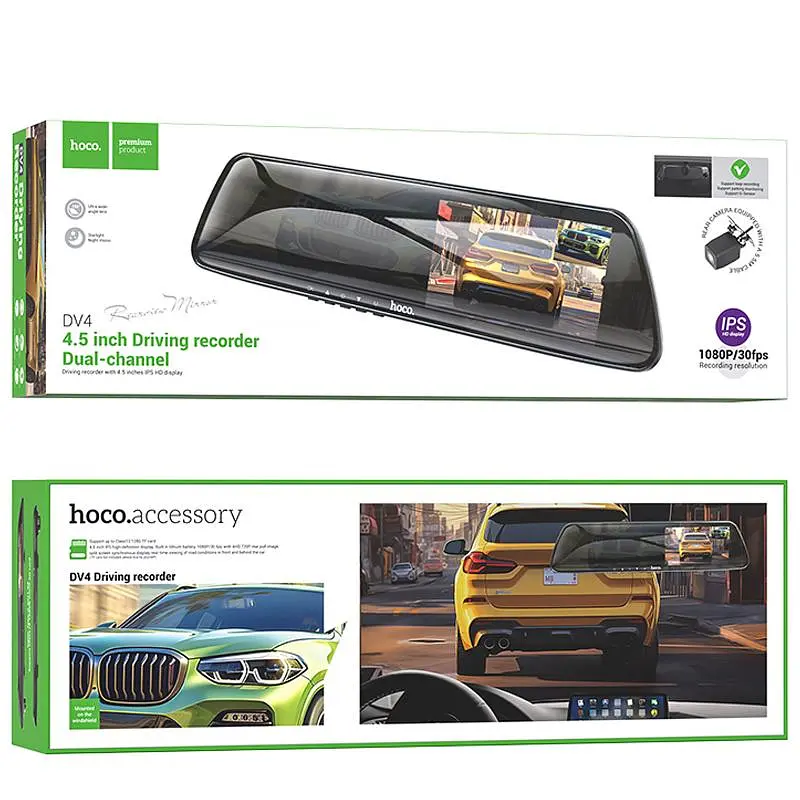 Автомобільний відеореєстратор дзеркало Hoco DV4 4.5-inch display with rear camera (1080P+720P) Iron gray - фото 6