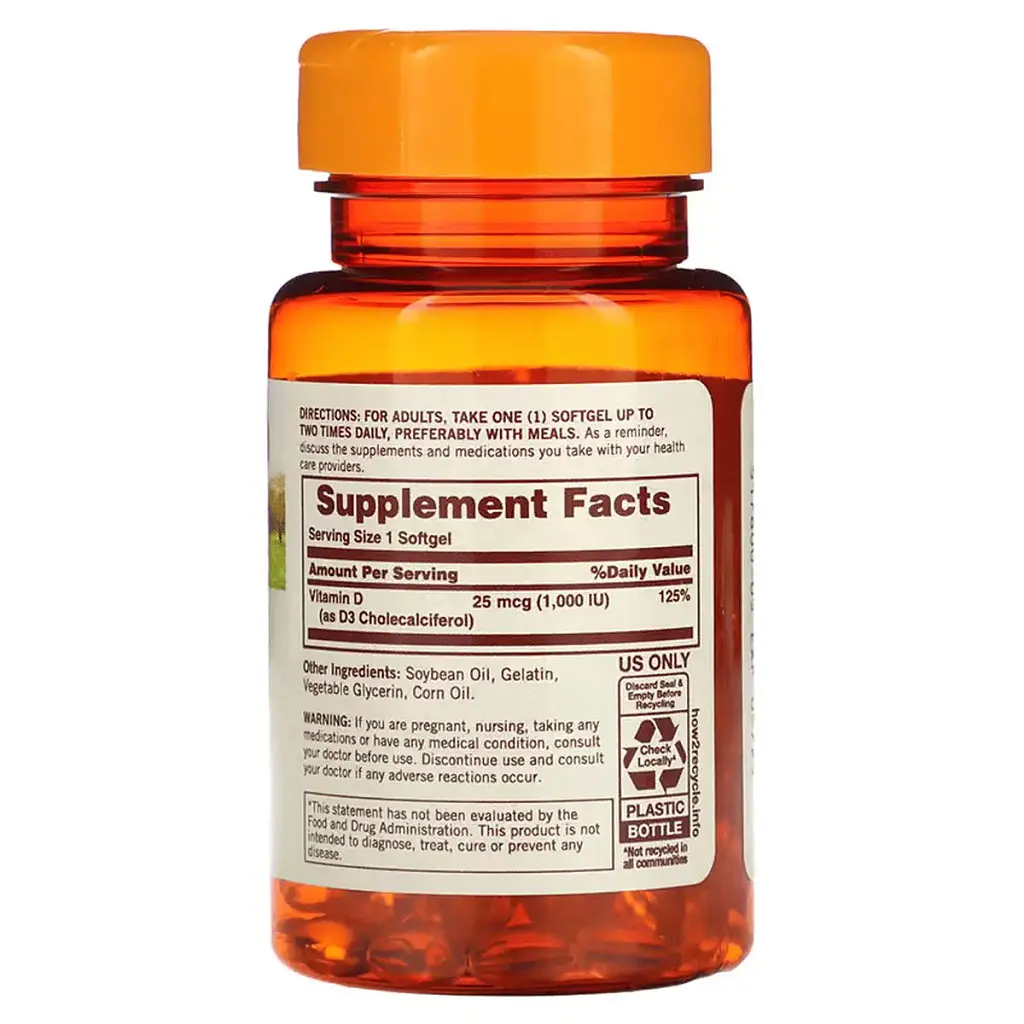 Вітамін D3 Sundown Naturals Vitamin D3 1000 МЕ 200 гелевих капсул - фото 2