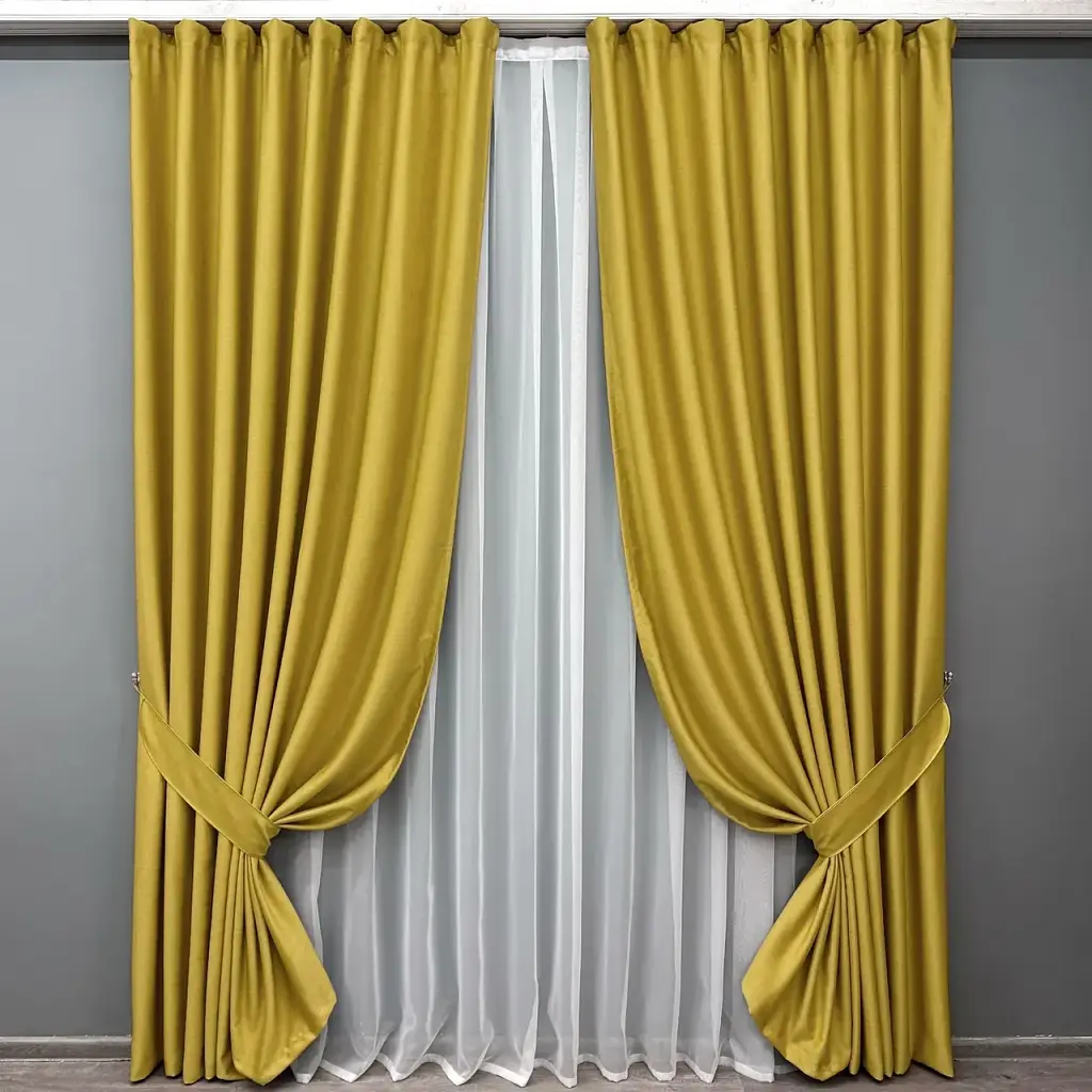 Комплект штор VR-Textil шеніл 2 шт 150x270 см гірчичний (1897ш) - фото 2