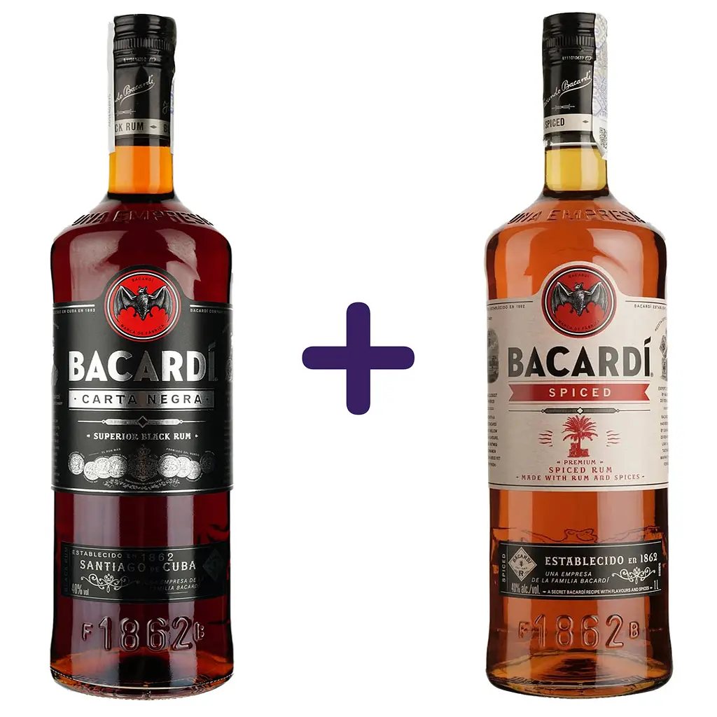Набор: Ром Bacardi Carta Negra 40% 1 л + Спиртной напиток на основе рома Bacardi Spiced 40% 1 л - фото 1
