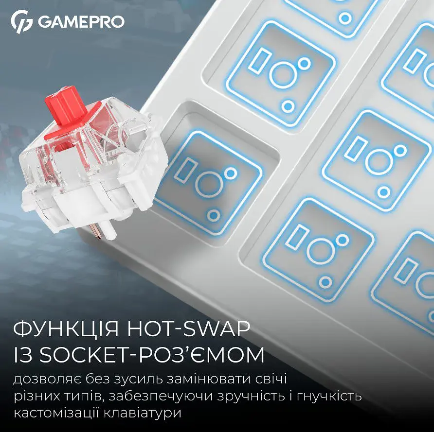 Клавіатура ігрова механічна GamePro MK-305-WH Asgard Drakkar Keychron Super Red Switch Bluetooth 5.2/2.4 ГГц/USB White - фото 6