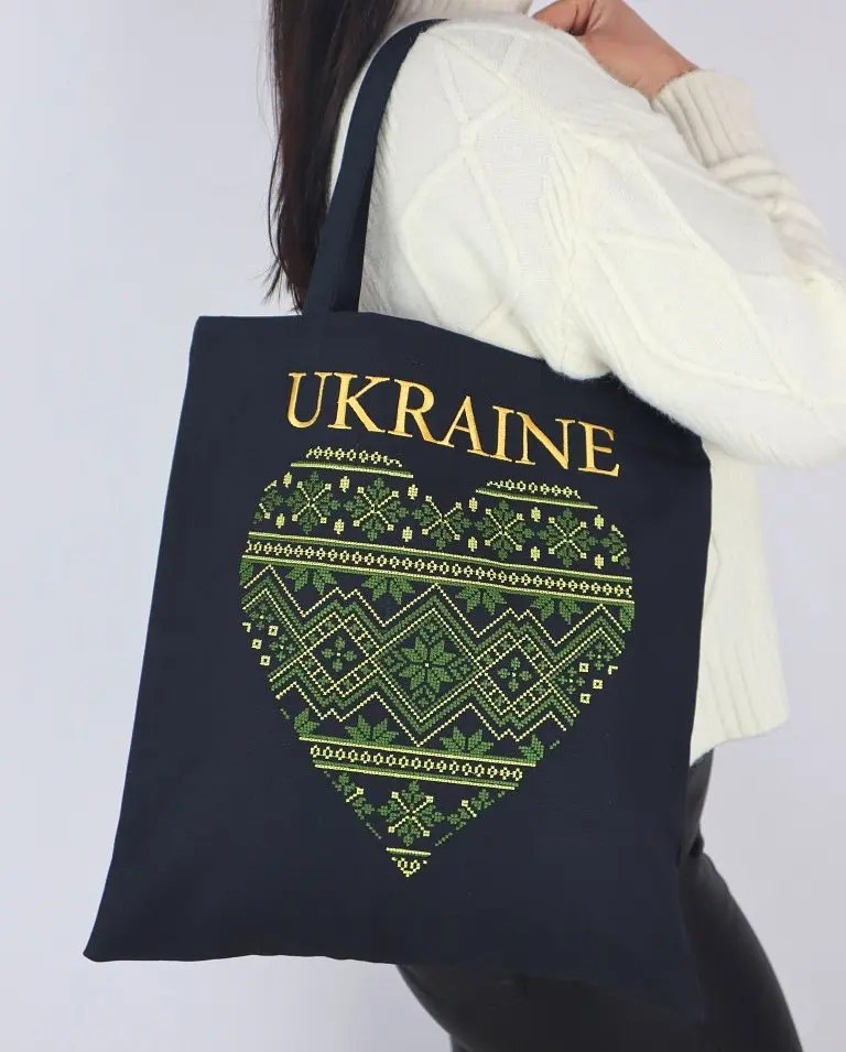 Шоппер з вишивкою UKRAINE зелене серце, еко сумка для покупок, сумка для покупок вишита - фото 3