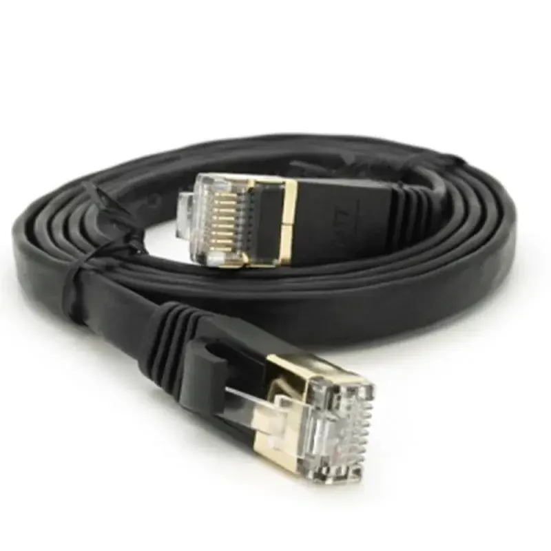 Патч-корд 1м UTP cat.7, CU, RJ45, плоский, black Weepda (PCMF-CU7/1.0Bk) - фото 2