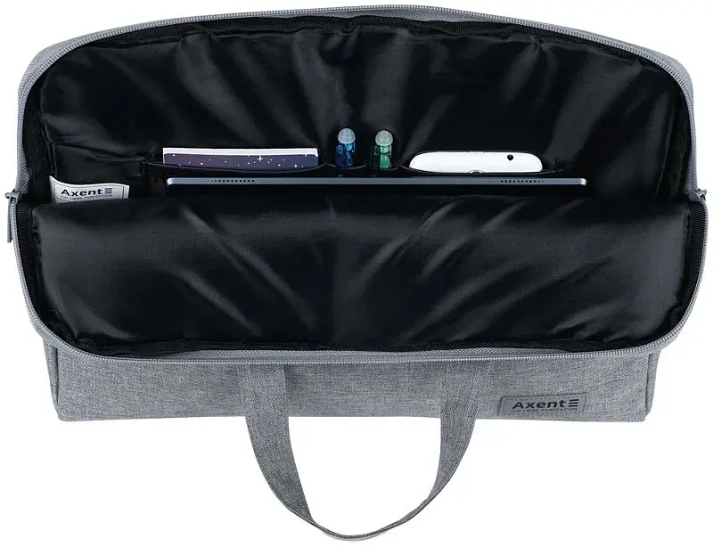 Сумка для документов текстильная А4 1 отдел светло-серая (1632-01-A) - фото 4