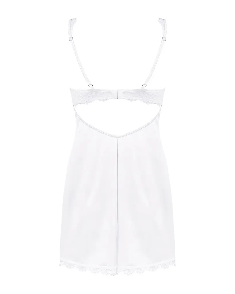 Сорочка Obsessive Amor Blanco underwire chemise & thong,L/XL, біла, мереживний ліф, стрінги в наборі - фото 4
