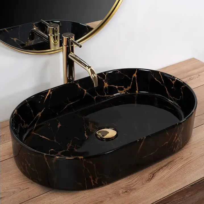 Умивальник Rea Nadia black marble shiny накладний REA-U0539, Чорний матовий - фото 2