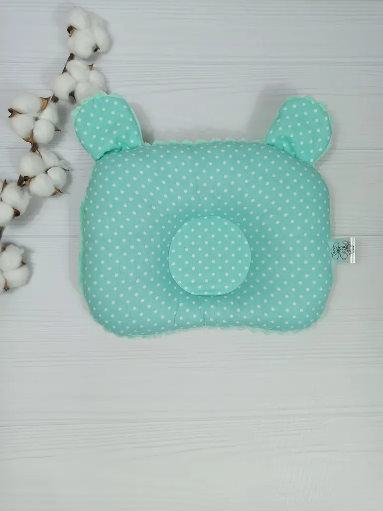 Дитяча ортопедична подушка 24×32 для новонароджених a.l.babybox Горох М'ятний