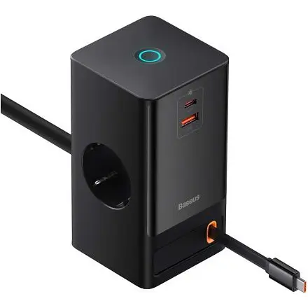 Мережевий зарядний пристрій Baseus PowerCombo Digital PowerStrip 2AC+1U+1C+Retractable-C 65W Black (PSLR000301) EU [96292] - фото 3
