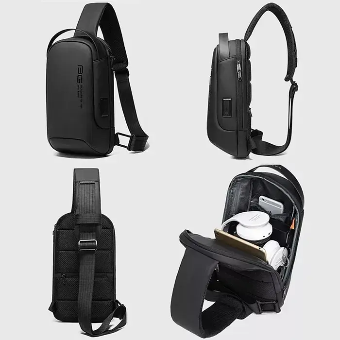 Однолямковий рюкзак через плече Bange BG-7221 7л Сумка-слінг з USB-роз'ємом Black (19374) - фото 2
