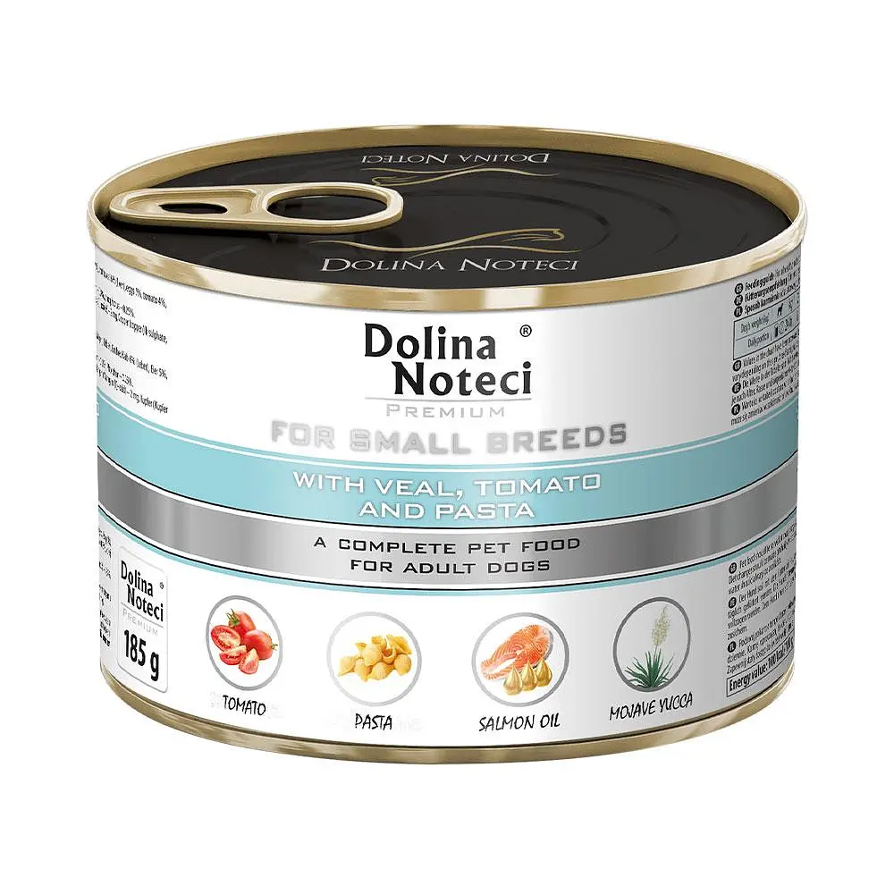 Вологий корм для собак маленьких порід Dolina Noteci Premium з телятиною, помідорами та локшиною 185 г