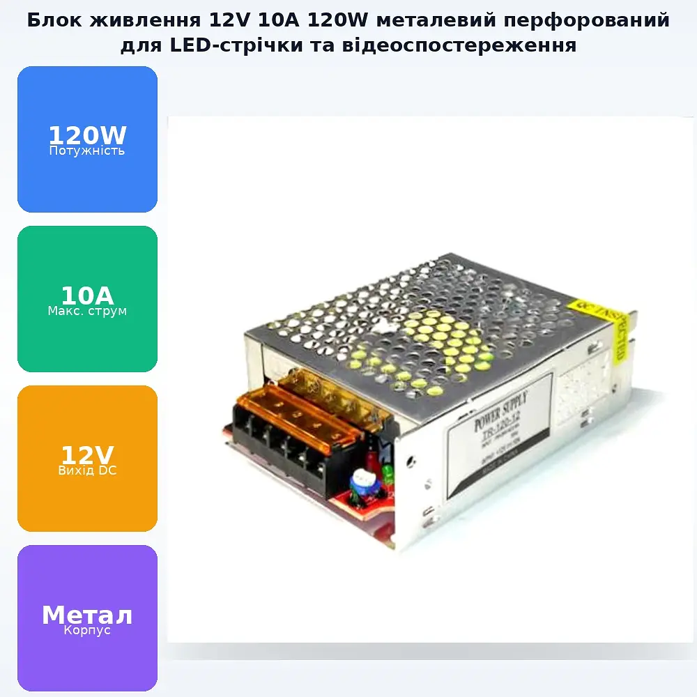 Блок живлення адаптер перфорований 12В 10А 120Вт 12V 10 A метал - фото 2