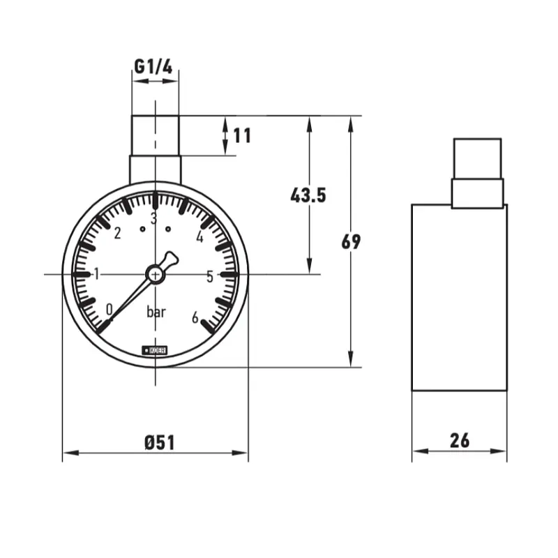 Манометр радіальний Koer KM.630R 1/4'' (D 50мм 0-6 bar, різьба зверху корпусу) KR4762 - фото 2
