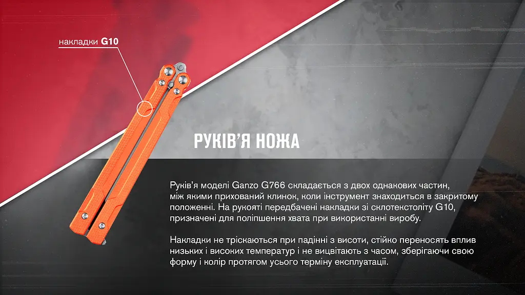 Нiж-метелик (балiсонг) Ganzo G766-OR - фото 18