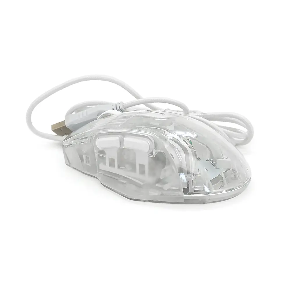 Миша провідна JEDEL GM1400, 6 кнопок, 1000/2400/3200/4800/6400/7200DPI, кабель 1,5 м. RGB підсвічування. 128х77х40 мм. Transparent. Box - фото 3
