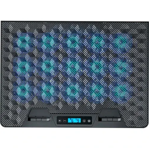 Підставка для ноутбука до 17.3" GamePro CP1140, Black, 15 x 60 мм (2300 об/хв), LCD екран, RGB підсвічування (10 режимів), 5 рівнів висоти, 2xUSB, знімний тримач для смартфона, металева сітка, 400 x 288 x 36 мм, 1.38 кг - фото 2