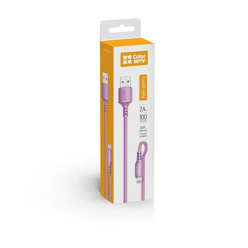 Кабель ColorWay USB - Lightning (M/M), soft silicone, 2.4 А, 1 м, Purple (CW-CBUL044-PU) - фото 4