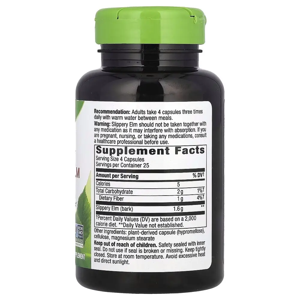 Кора в'яза ковзного Nature's Way Slippery Elm Bark, 100 капсул для підтримки шлунково-кишкового тракту - фото 2