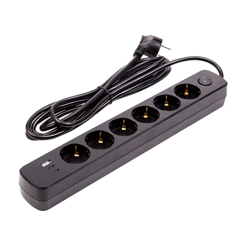 Мережевий фільтр живлення PowerPlant 3м, 6 розеток, USB (YS-N6086/3c) (EX610662)