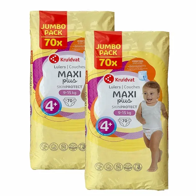 Дитячі підгузки Kruidvat 4+ (9-15 кг) 140 шт JUMBO PACK