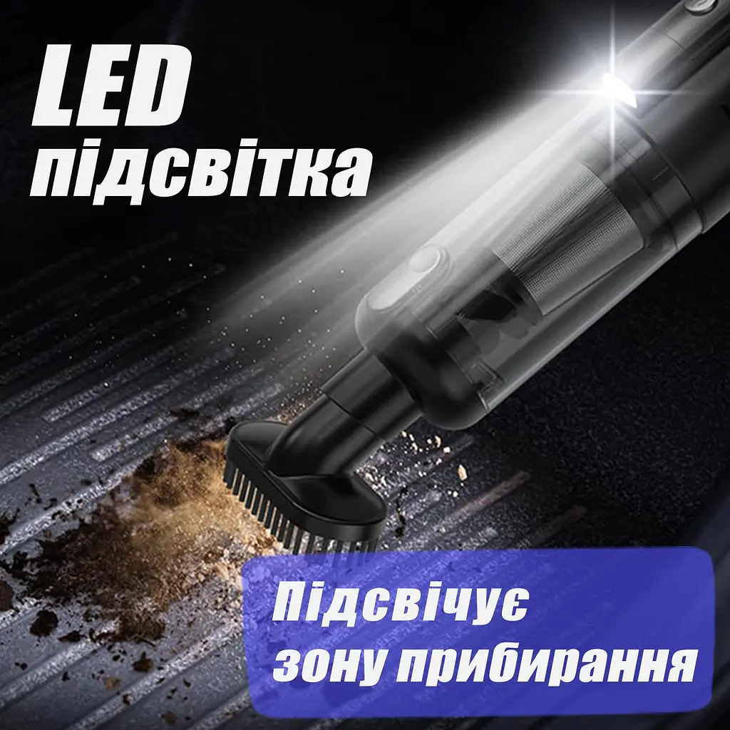 Потужний Автомобільний Пилосос Suitu USB Акумуляторний Пилосос для Машини та Будинку Ручний Автопилосос Бездротовий 120W - фото 4