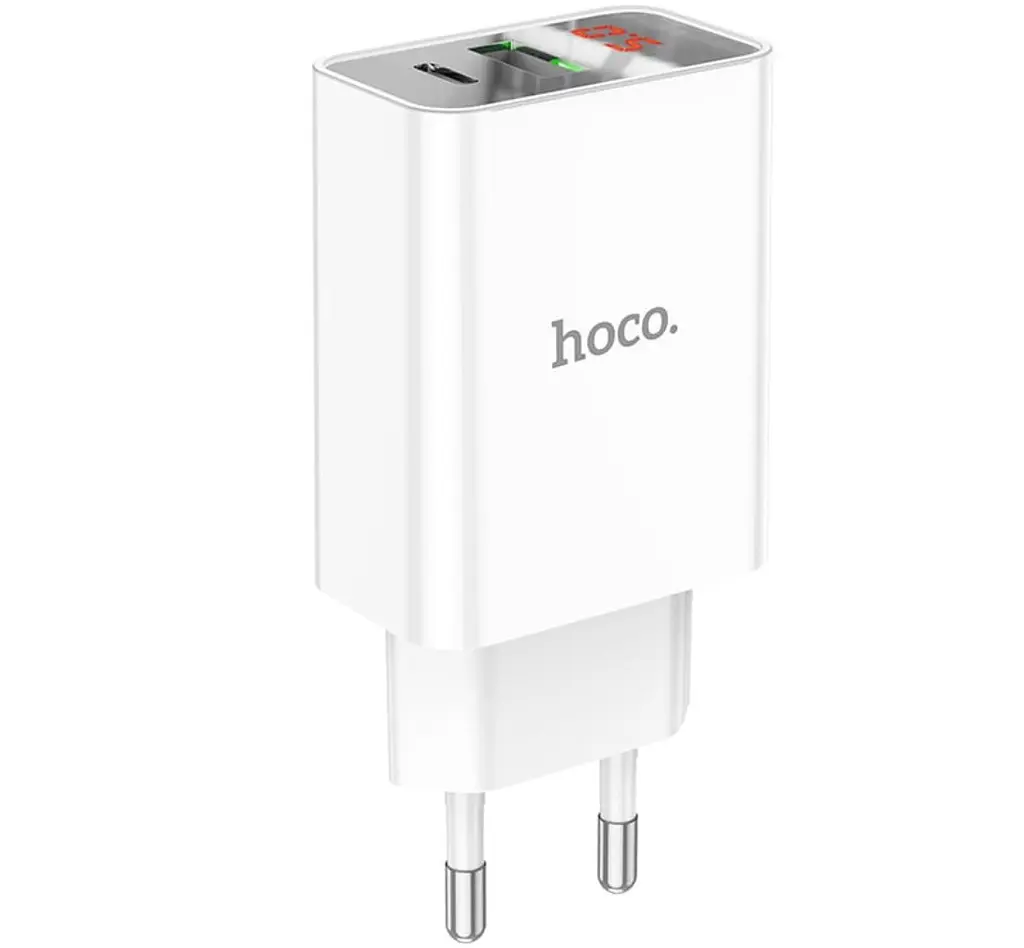 Зарядний пристрій Hoco C100A USB QC3.0 / Type-C (PD) 20W швидка зарядка з дисплеєм - White - фото 2