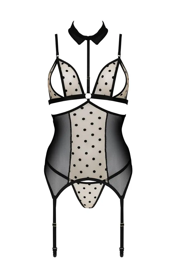 Корсет с открытой грудью Passion DOMINICA CORSet L/XL beige пажи для чулок стринги - фото 3