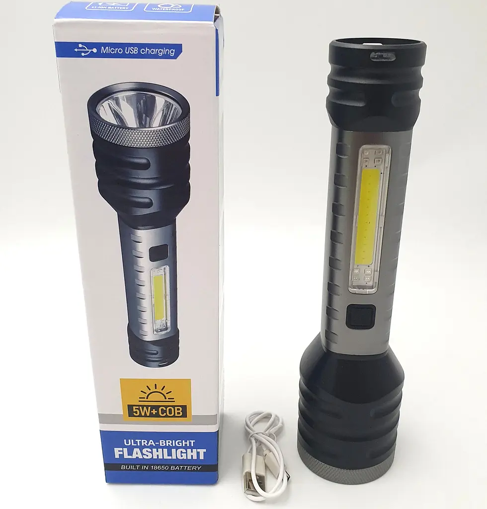 Ручний LED ліхтар 5W+COB акумуляторний кемпінговий ліхтарик з боковим COB світильником 4 режими роботи USB заряджання Ranchi RC-22058 - фото 2
