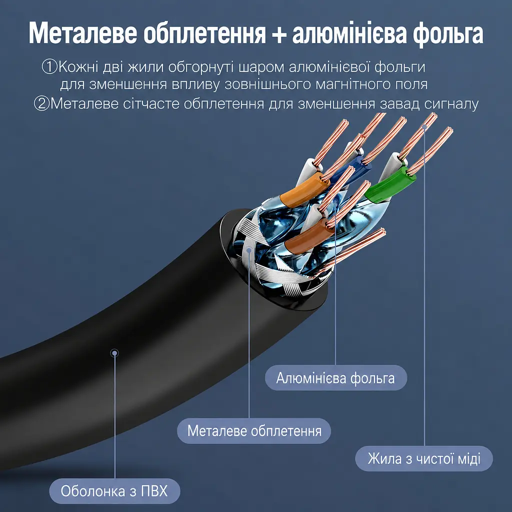 Мережевий патч-корд Ethernet Vention 3 м штекери RJ45 8P8C на обох кінцях Cat.7 до 10 Гбіт/с 600 МГц лише за підтримки цієї швидкості портами обох пристроїв у комплекті 2 прозорі пилозахисні ковпачки RJ45 екранування алюмінієвою фольгою та металевим обплетенням чорний із золотистими та фіолетовими акцентами (ICDBI) - фото 3