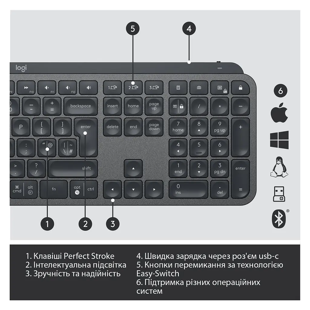 Клавіатура Logitech MX Master Keys for Business Graphite US (920-010251) - фото 7