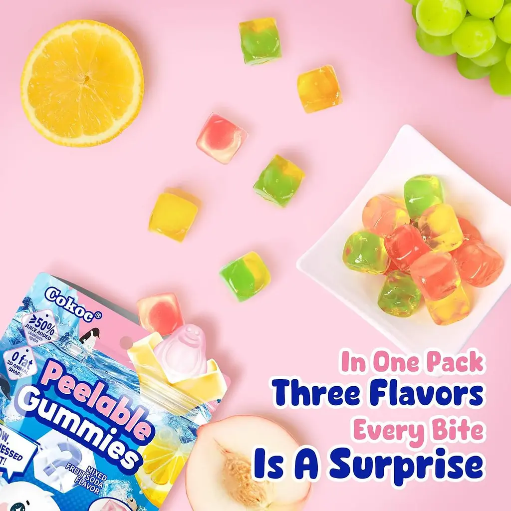 Желейні цукерки Cokoc Peelable Gummies Mixed Fruits Soda 60г - фото 6