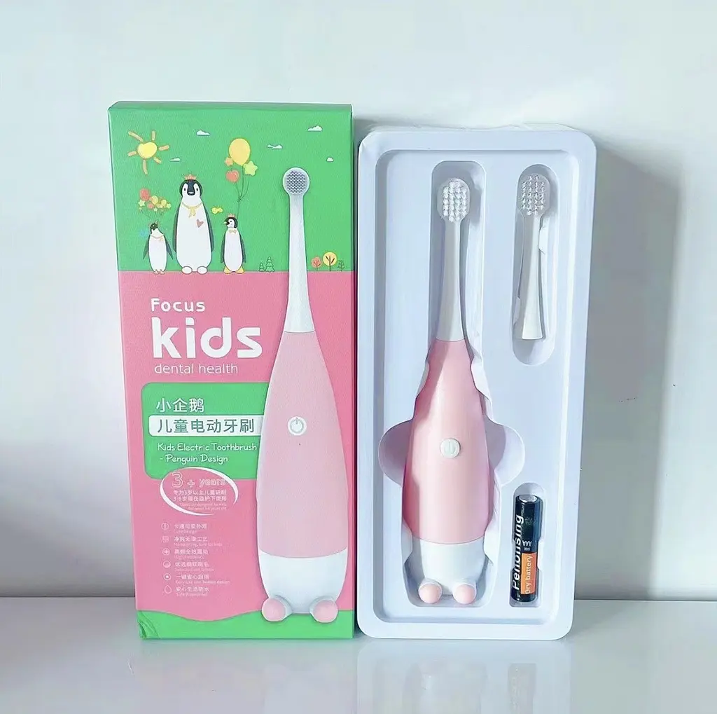 Дитяча електрична зубна щітка Пінгвінчик Focus Kids. Рожева - фото 12