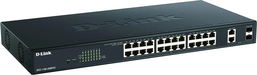 Коммутатор DGS-1100-26MPV2 24xGE PoE, 2xSFP/GE, 370Вт, EasySmart D-Link teh0018139 - фото 3