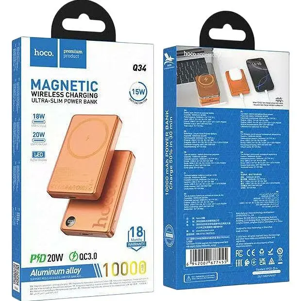 Зовнішній акумулятор Hoco Q34 Clever MagSafe 10000mAh 20W Orange (6942007677455) [174711] - фото 5
