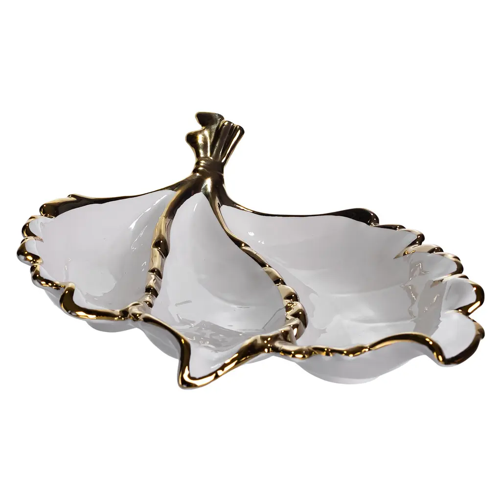 Менажница фарфоровая на 3 секции для закусок 40×25×7.5 (см) Белый с золотом Yiwu ZBSY-16 - фото 2